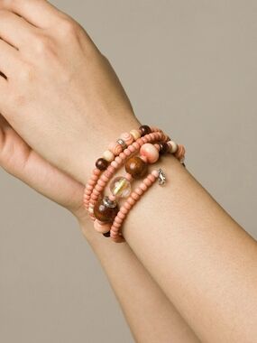 Peach Multi-Bead Wrap Bracelet with Natural Accents